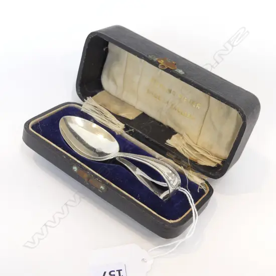 STG SILVER BABY SPOON, IN ORIGINAL CASE, 17.36GMS  BIRM. 1940