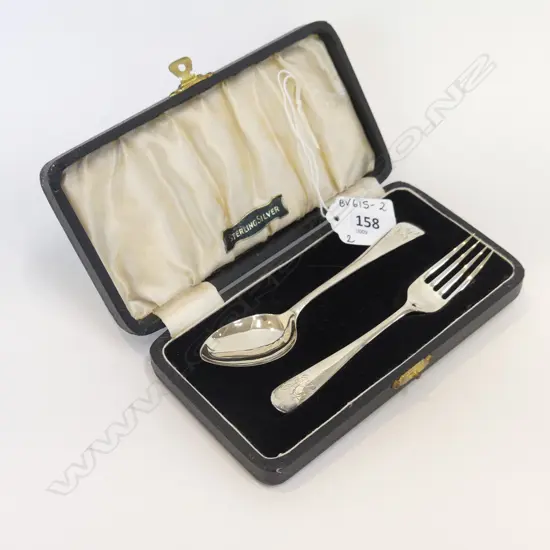CHILD'S STG SILVER MONOGRAMMED FORK & SPOON SHEFFIELD 1947, 32.59GMS