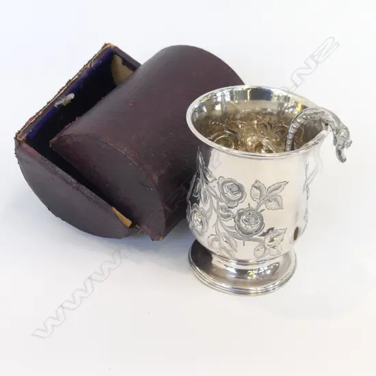 VINTAGE STG SILVER CASED CHRISTENING MUG...HANDLE A/F  87.61GMS