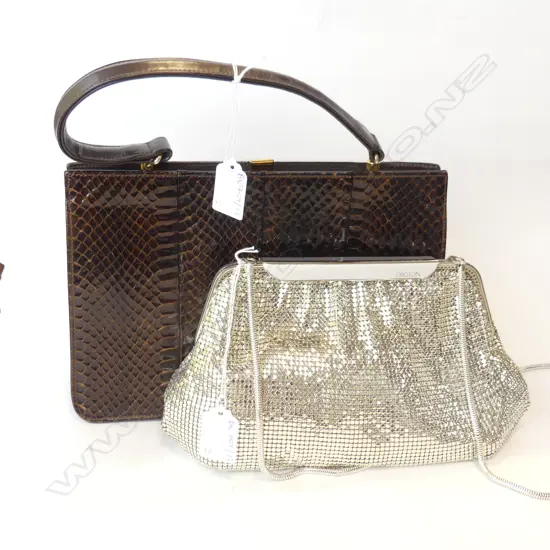 2 HANDBAGS; OROTON SILVER MESH, REPTILE
