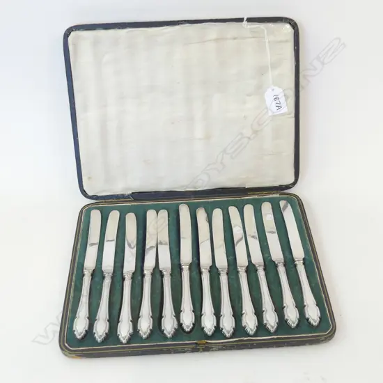 SET 12 VINTAGE CASED SMALL STG SILVER HANDLE KNIVES (L185MM)  311GMS SHEFF. **RTV**1919