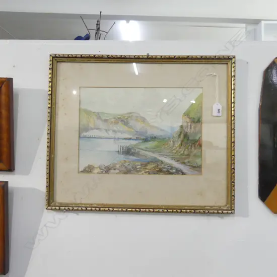 PL RITCHIE OTAGO HARBOUR WATERCOLOUR, DUNEDIN EXHIBITED WITH OAS 1907 L 520MM  FRAMED