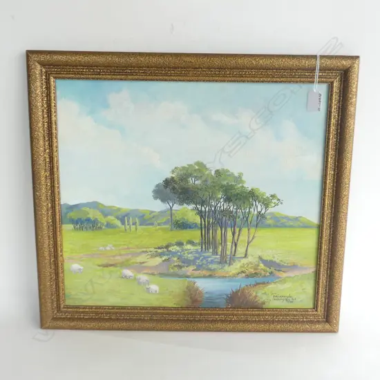 JOHN M DOUGLAS , FARM /SHEEP SCENE, OIL ON CANVAS BOARD, SIGNED '1965. 445 X 395MM
