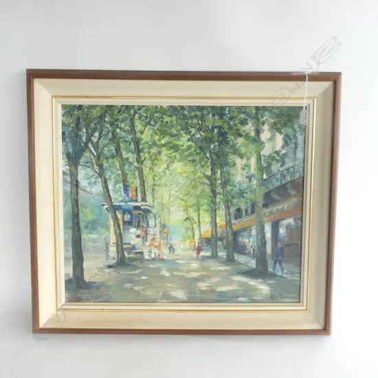 KAY ROBSON LEAFY STREET SCENE, OIL ON CANVAS, SIGNED.  590 X 490MM