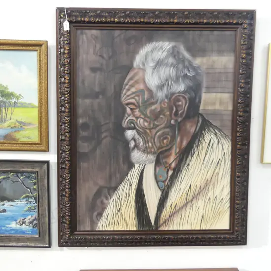 LARGE OIL TATTOOED MAORI CHEIF H1M1OOMM W850MM **RTV**