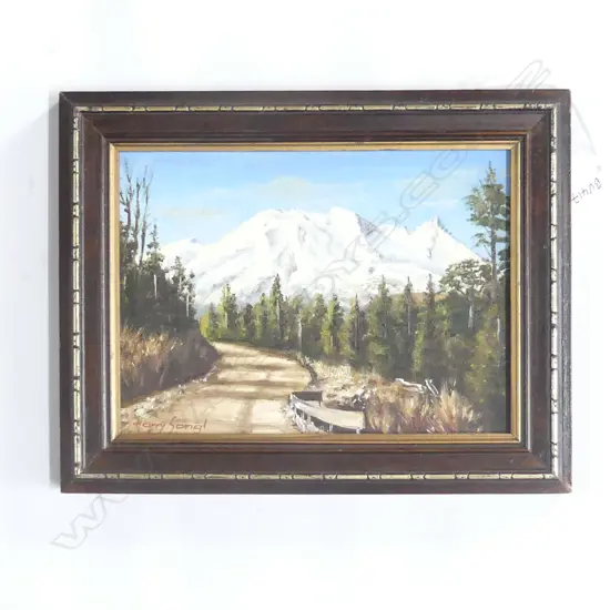 SANGL, Harry (NZ 1928-), Mount Ruapehu, Oil on board, signed,130mm x 190mm