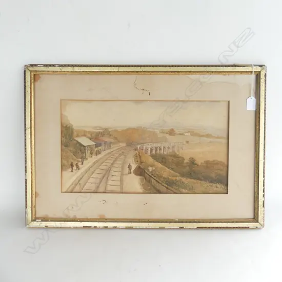 EARLY TRAIN STATION WATERCOLOUR L. 440MM no glass