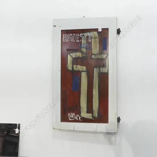 ARTIST UNKNOWN ACRYLIC ON CUPBARD DOOR THE PHONE CALL  920 X 520 MM