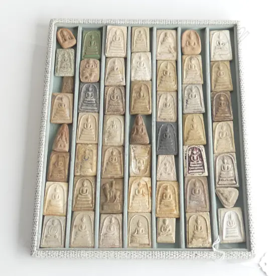 COLLECTORS TRAY VINTAGE CLAY BUDDHA PLAQUES 