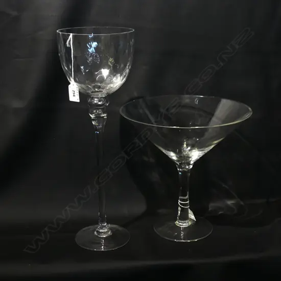 2 TALL GLASS ITEMS, COMPORT AND GOBLETT H. 280 X 270MM & H. 440 X DIA 150MM (SM CHIP TO RIM OF SHORTER COMPORT)