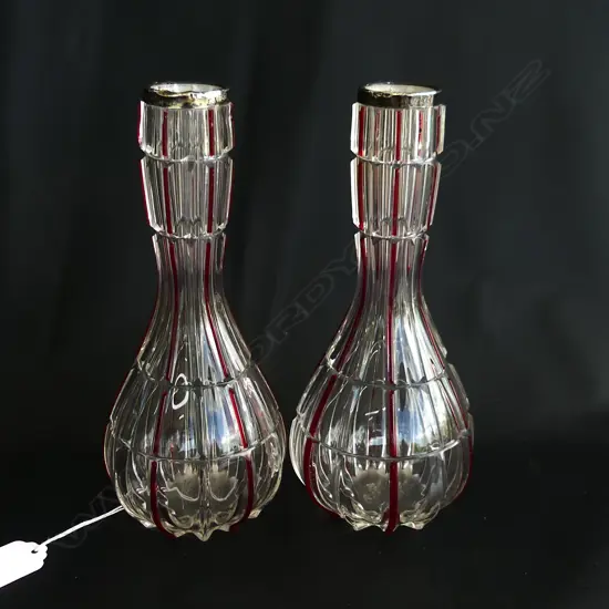 PAIR VICTORIAN SILVER COLLARED VASES