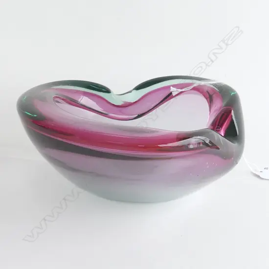 MURANI SOMMERSO PINE GREEN & PINK GLASS DISH DIA 155MM