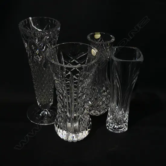 4 ASST CRYSTAL VASES, TALLEST H. 200MM