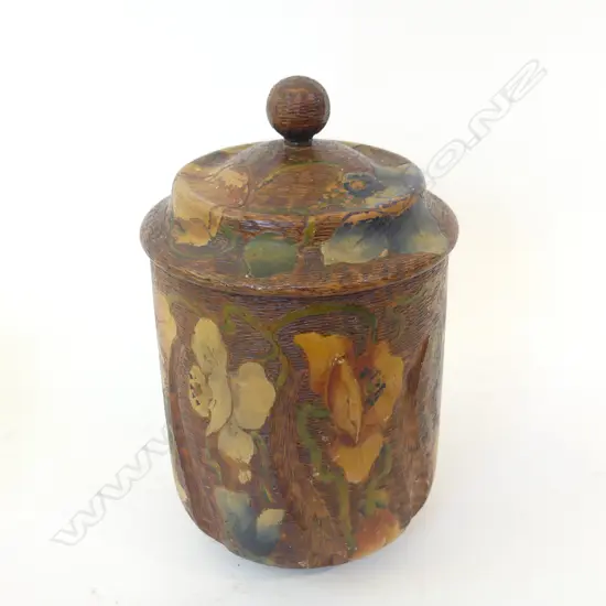 KIWIANA PAINTED WOODEN LIDDED POT H. 210MM