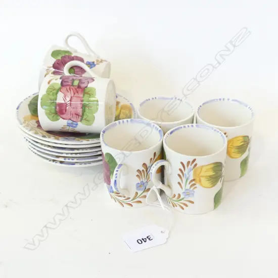 BELLE FIORE DEMITASSE COFFEE SET . 6 CUPS AND SAUCERS ONE WITH RIM CHIP.