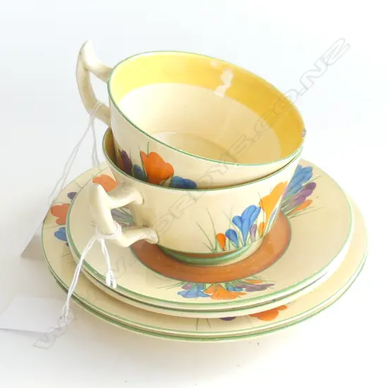 2 CLARICE CLIFF CSPS CROCUS PAT BOTH CUPS CRACKED 