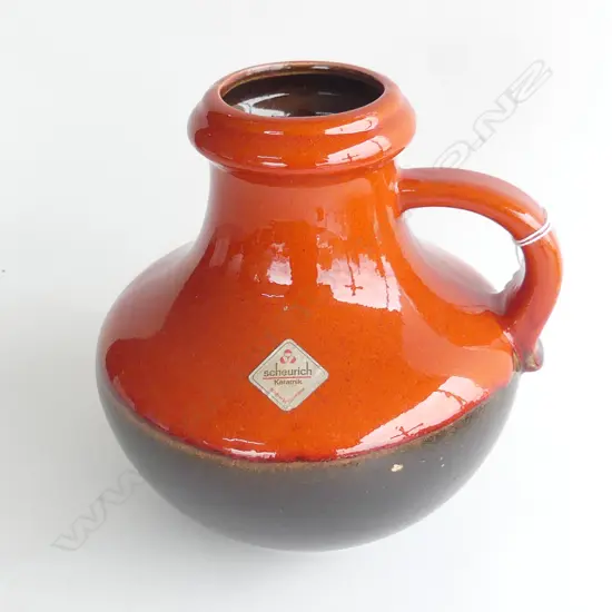 MID CENTURY GERMAN POTTERY RED & BROWN SCHEURICH VASE H. 200MM