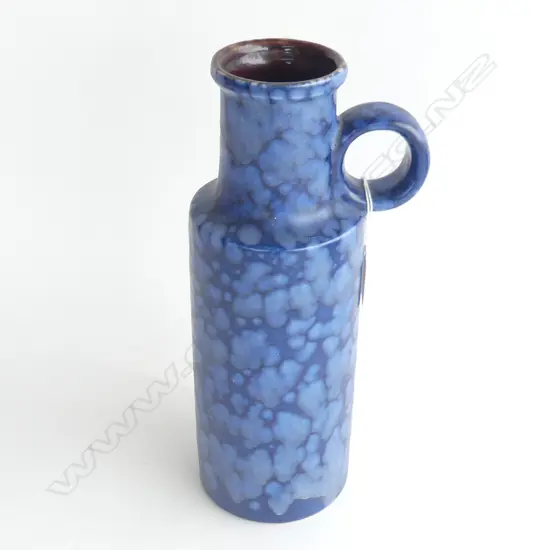 MID CENTURY GERMAN TALL MOTTLED BLUE POTTERY 'BAY' VASE H. 280MM