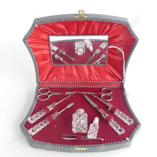 HAND CUT CRYSTAL LADIES VANITY SET IN CASE, UNUSED. BY WESTMORE W.GERMANY C1960'S