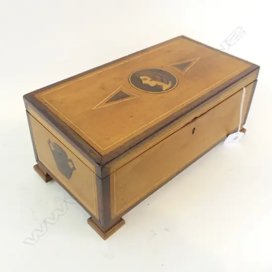 VINTAGE INLAID WOODEN JEWELLERY BOX WITH KEY 290 X 15MM