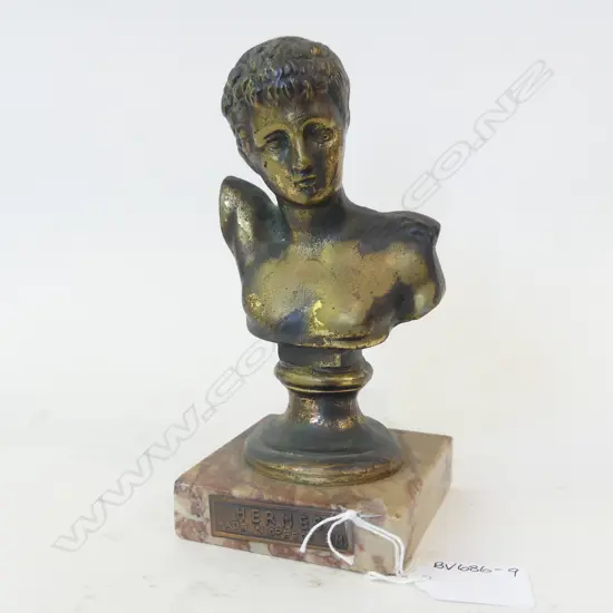 SM BRASS HERMES GREEK BUST ON MARBLE BASE H. 175MM