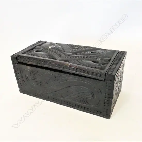 CARVED WOODEN MAORI BOX 200MM L