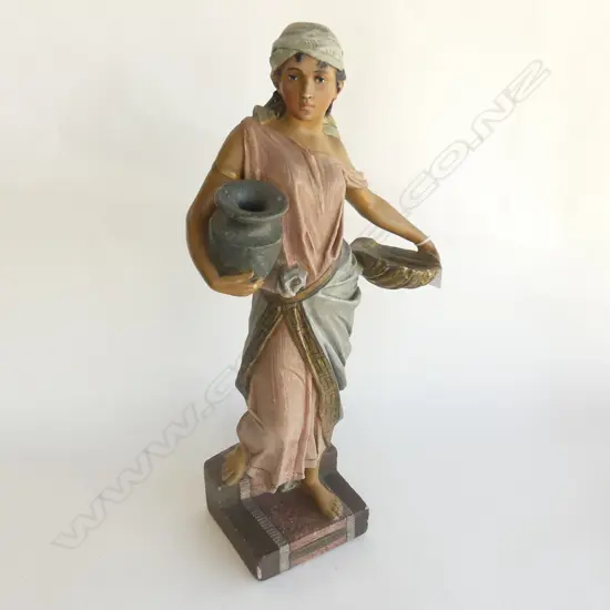 LGE C1900 PLASTER FIGURE OF " PORTEUSE D EAU" ON  PLAQUE ( THE WATER CARRIER ) .MAKERS CYPHER & "DEPOSE"  '528 .H.650mm