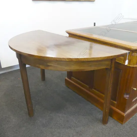 19THC. MAHOGANY DEMI-LUNE TABLE 1300 x 585MM