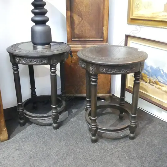 PR CARVED EBONISED  OCCASIONAL TABLES, DIA 460MM H.600mm