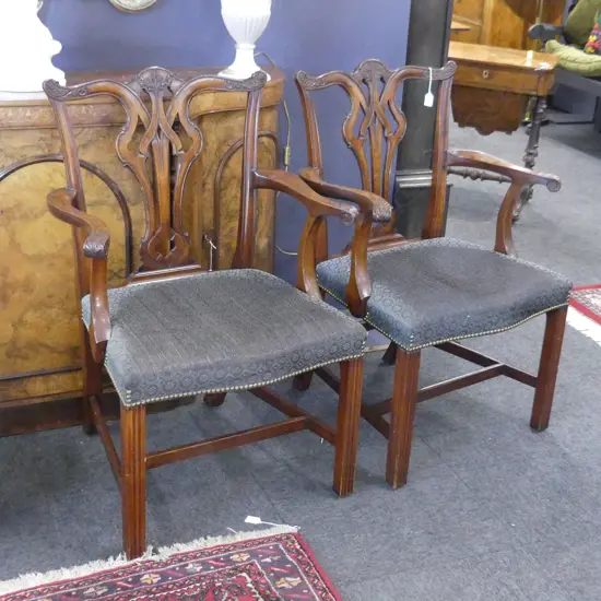 PR 19THC CHIPPENDALE STYLE CARVER CHAIRS