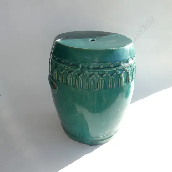 GLAZED TERRACOTTA ORIENTAL GARDEN SEAT H. 420MM