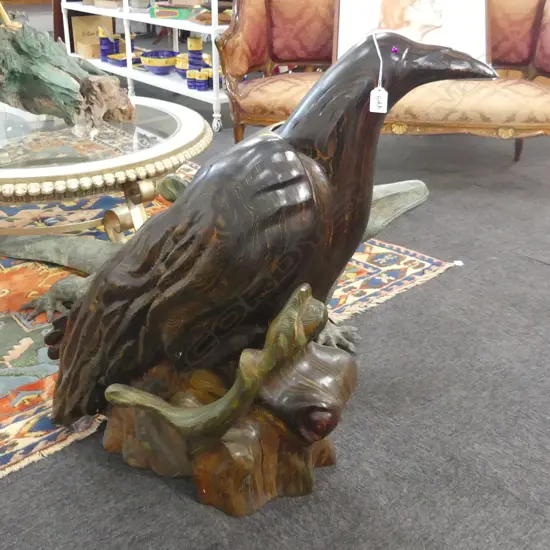 LARGE WOODEN CARVED STYLISED BIRD OF PREY H 860MM