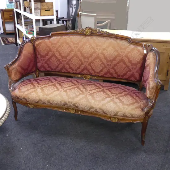 FRENCH  WALNUT FRAMED ORNATE SOFA L 1500MM