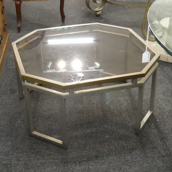 OCTAGONAL BRASS & GLASS OCCASIONAL TABLE DIA 700MM