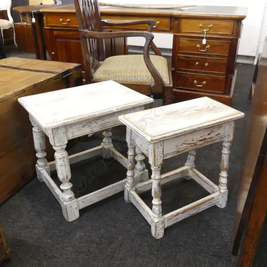 2 WHITE CHALK PAINTED  JOINT STOOLS