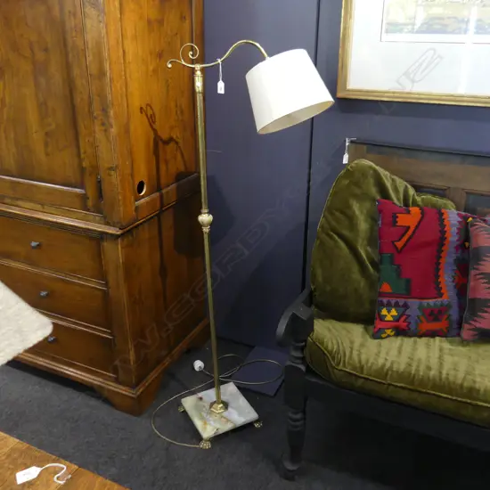 BRASS & MARBLE FLOOR LAMP & SHADE