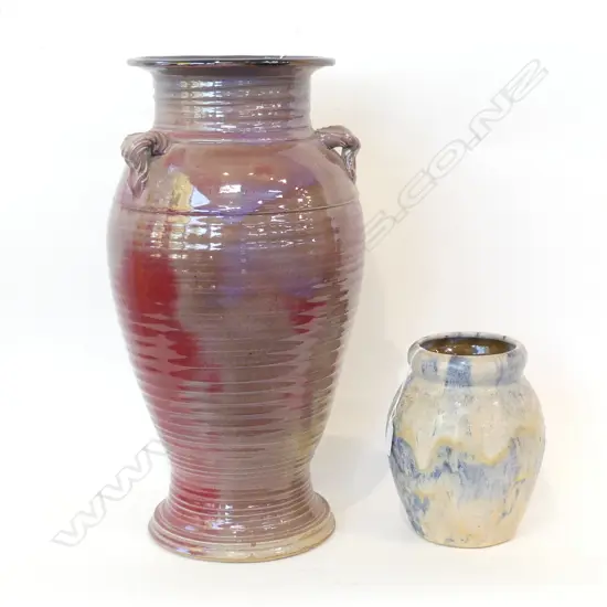 2 NZ POTTERY VASES INCL FLOOR VASE (H. 480MM) & VASE 210MM BOTH SIGNED AT BASE