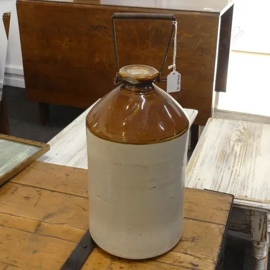 LG SHARPE BROS STONE WARE CROCK WITH WIRE HANDLE H.340MM