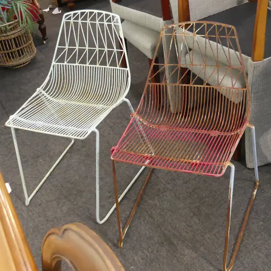 PAIR OF VINTAGE WIRE CHAIRS - WEATHERED