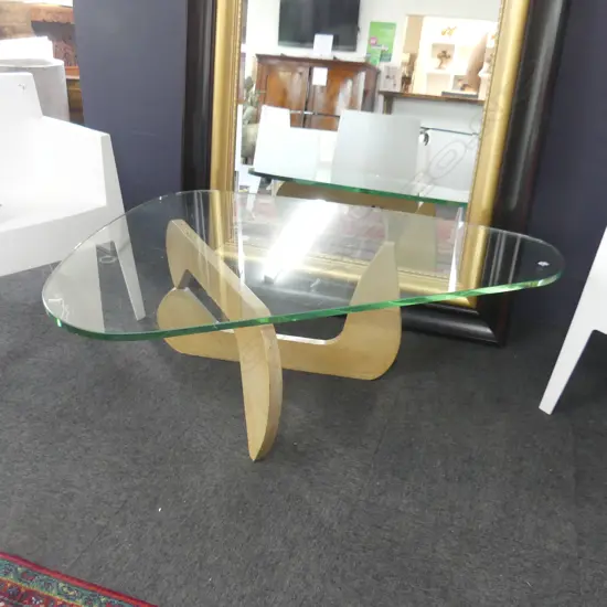 ISAMU NOGUCHI GLASS TOPPED COFFEE TABLE LEG WITH REPAIR SMALL CHIP TO GLASS