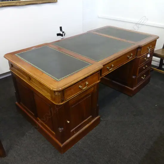 LARGE REPRODUCTION ANTIQUE LEATHER INSET PARTNERS DESK  1780 X 890MM