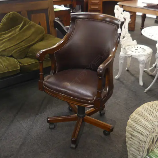 CAPTAIN'S SWIVEL CHAIR, DARK CHOCOLATE LEATHER & STAIN