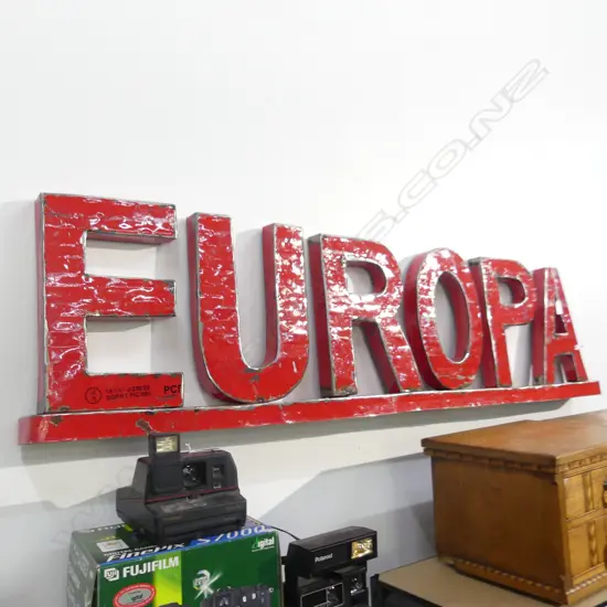 'EUROPA' RED PAINTED STEEL SIGN 1370x85x340mm