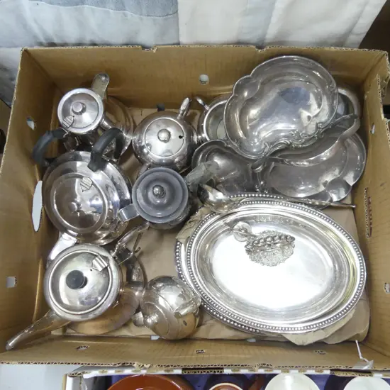 BOX OF EP - COFFEE POTS/TEAPOTS/TRAY’S ETC