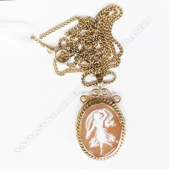 9ct GOLD framed CAMEO ON GOLD PLATED CHAIN 46CM