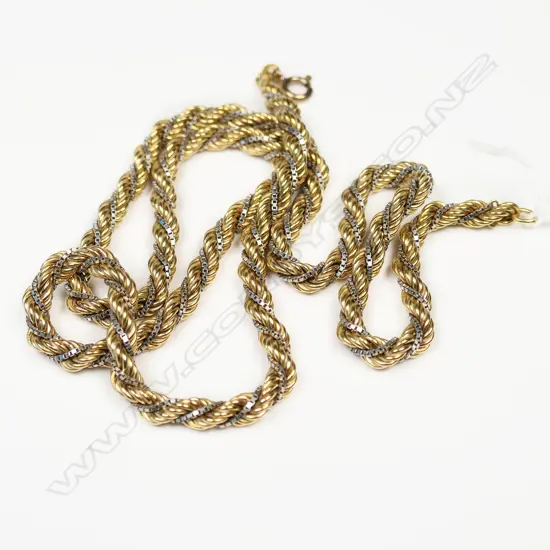9CT WHITE AND YELLOW GOLD TWISTED CHAIN NECKLACE 33gm
