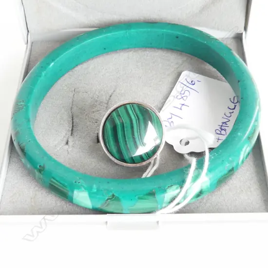925 SILVER & MALACHITE RING + BANGLE 70mm int. dia