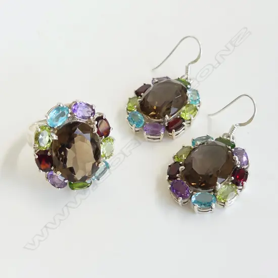 PR EARRINGS & RING IN MULTI COLOURED GEMSTONES