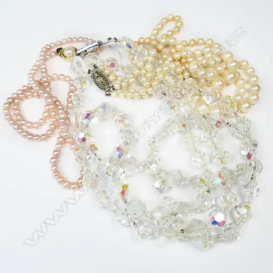 TWO PEARL NECKLACES AND A CRYSTAL NECKLACE