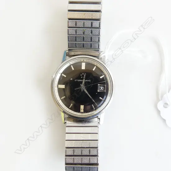 VINTAGE ETERNA GENT'S WRISTWATCH black dial. Original box. Tidy & running